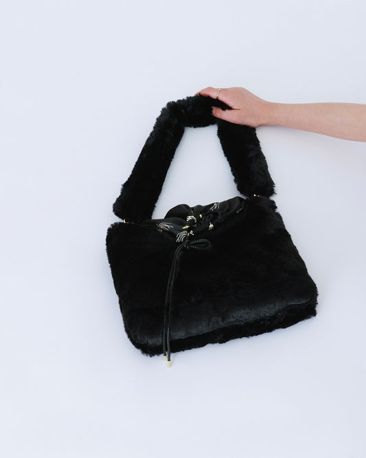 受注 cat／fake fur bag black【F013-10026】