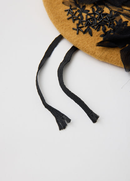 Hand-embroidered black floral beret【MF100-10003】