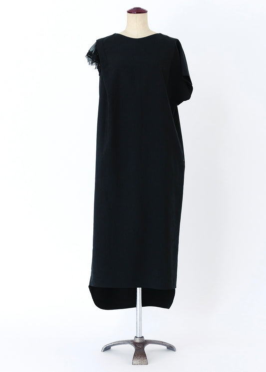 受注　washable linen R stretch／one-piece black【F014-05013】