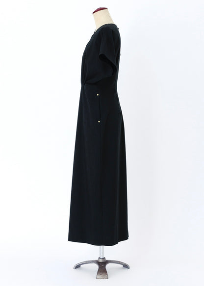 受注　washable linen R stretch／one-piece black【F014-05014】