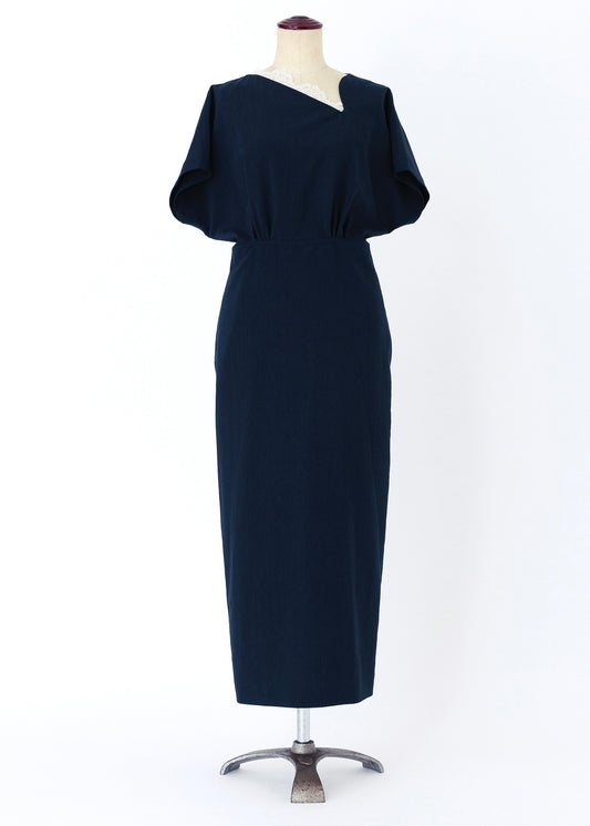 受注　washable linen R stretch／one-piece navy【F014-05014】