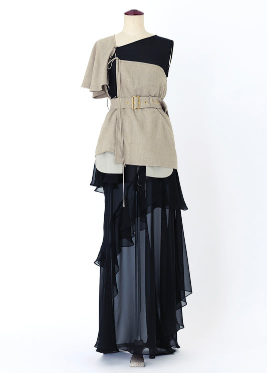 受注　chiffon MIX／dress black【F014-05031】